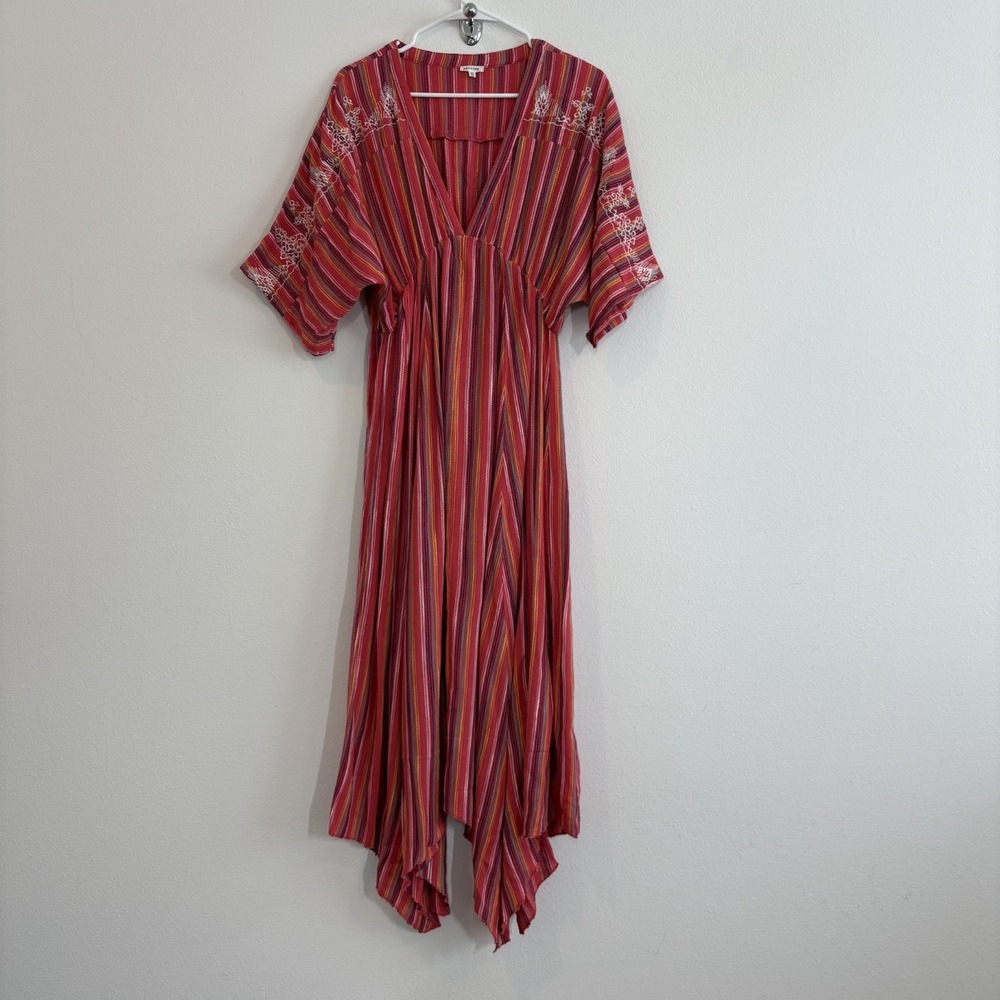 En Creme V-Neck Striped Maxi Dress Womens m Bomemian Flowy Resort Beach